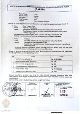 Berita Acara Penarikan/Penggunaan Dana Rehabilitasi/Rekonstruksi Rumah (BAPPD) Rusak Berat, Nama ...