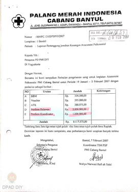 Surat tugas No. 69/PC.13.02/UM/II/2007 mengenai kerjasama antara Palang Merah Amerika dengan Pala...