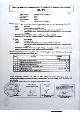 Berita Acara Penarikan/Penggunaan Dana Rehabilitasi/Rekonstruksi Rumah (BAPPD) Rusak Sedang, Nama...