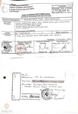 Surat otorisasi atau bukti pembayaran untuk pembayaran sewa unit sepeda motor guna operasional Re...