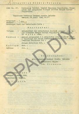 Surat Keputusan Gubernur Jenderal Hindia Belanda No : 27 tanggal 29 April 1940 tentang Kontrak Po...