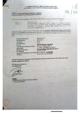 Permohonan Pembayaran Bantuan Rehabilitasi dan Rekonstruksi Rumah, Nama Kelompok Masyarakat Wonok...