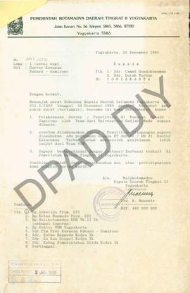 Surat dari Sekretaris Walikota Yogyakarta Drs. H. Munawir kepada Camat Gondokusuman dan Lurah Ter...