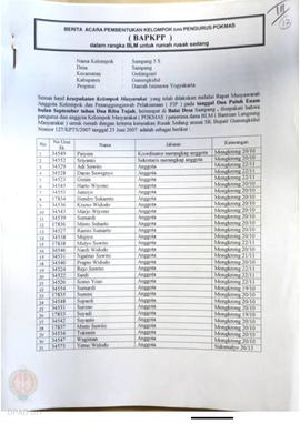 Berita Acara Pembentukan Kelompok dan Pengurus Kelompok Masyarakat dan Penetapan Prioritas Usulan...