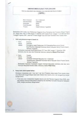 Amandemen Surat Perjanjian Penyaluran Bantuan Rehabilitasi dan Rekonstruksi Rumah (SPPB), Nama Ke...
