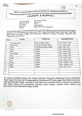 Berita Acara Pembentukan Kelompok dan Pengurus Kelompok Masyarakat dan Penetapan Prioritas Usulan...