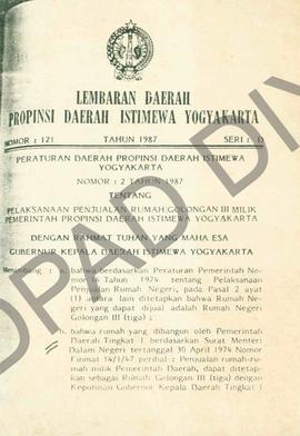 Peraturan Daerah Propinsi DIY. No.  2 th 1987 tanggal 14 September 1987 tentang pelaksanaan penju...