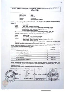 Berita Acara Penarikan/Penggunaan Dana Rehabilitasi/Rekonstruksi Rumah (BAPPD) Rusak Berat, Nama ...