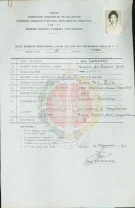 Bendel data peserta penataran calon pelatih Inti permainan Simulasi P-4 Angkatan IV tahun 1990 ya...