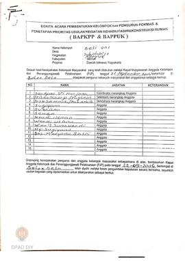 Berita Acara Pembentukan Kelompok dan Pengurus Pokmas dan Penetapan Prioritas Usulan Kegiatan Reh...