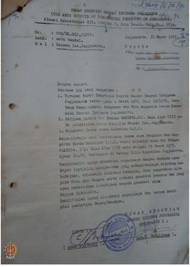 Surat 009/ DK. DIJ/ 1972 dari Dewan Kesenian DIJ kepada Gubernur DIY tentang pengangkatan penguru...