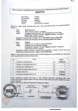 Berita Acara Penarikan/Penggunaan Dana Rehabilitasi/Rekonstruksi Rumah (BAPPD) Rusak Berat, Nama ...
