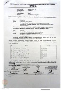 Berita Acara Penarikan/Penggunaan Dana Rehabilitasi/Rekonstruksi Rumah (BAPPD) Rusak Berat, Nama ...