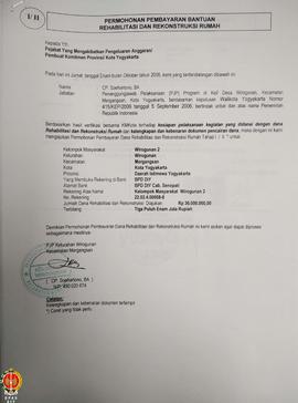 Berkas penerimaan dana rehabilitasi dan rekonstruksi dalam rangka BLM (Bantuan Langsung Masyaraka...