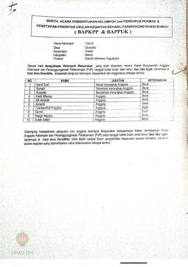 Berita Acara Pembentukan Kelompok dan Pengurus Kelompok Masyarakat dan Penetapan Prioritas Usulan...