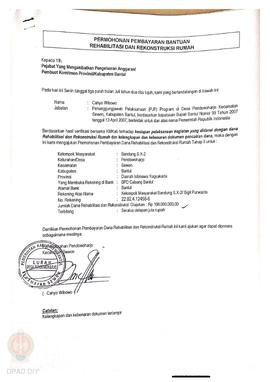 Permohonan Pembayaran Bantuan Rehabilitasi dan Rekonstruksi Rumah, Nama Kelompok Masyarakat Bandu...