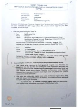 Surat Perjanjian Penyaluran Bantuan Rehabilitasi dan Rekonstruksi Rumah (SPPB)Rusak Berat, Nama K...