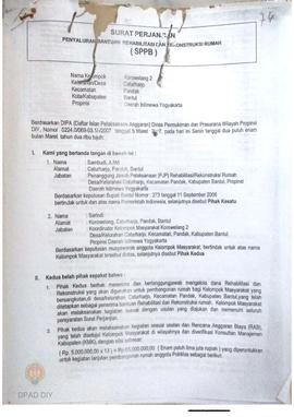 Surat Perjanjian Penyaluran Bantuan Rehabilitasi dan Rekonstruksi Rumah (SPPB), Nama Kelompok Mas...