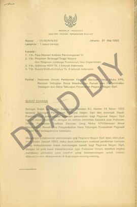 Surat Edaran dari Menteri Negara Perumahan Rakyat, Ir. Akbar Tandjung, kepada : (1) Para Menteri ...