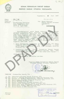 Surat dari Pimpinan Dewan Perwakilan Rakyat Daerah Propinsi DIY, H. Soedarno Setopradjoko, kepada...