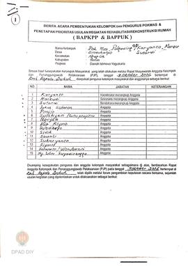 Berita Acara Pembentukan Kelompok dan Pengurus Pokmas dan Penetapan Prioritas Usulan Kegiatan Reh...