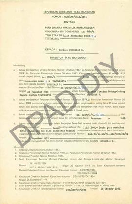 Keputusan Direktur Tata Bangunan No. 842/KPT/Cb.5/1991 (Tanda Bukti Hak Milik Rumah) tanggal 30 D...