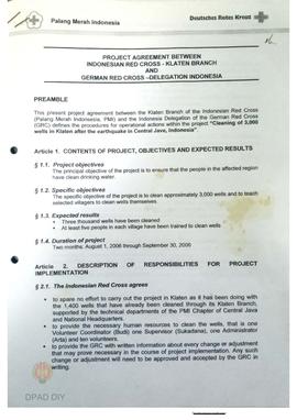 Project agreement between Indonesia Red Cross Klaten Branch and German Red Cross delegation Indon...