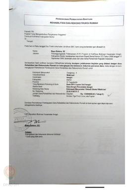 Permohonan Pembayaran Bantuan Rehabilitasi dan Rekonstruksi Rumah, Nama Kelompok Masyarakat Dengk...