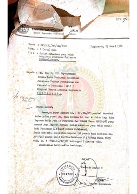 Surat dari Rektor u.b. Pembantu Rektor Universitas Wangsa Manggala kepada Drs. H. KMT. Nayonokusu...