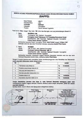 Berita Acara Penarikan/Penggunaan Dana Rehabilitasi/Rekonstruksi Rumah (BAPPD) Rusak Berat, Nama ...