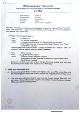 Amandemen Surat Perjanjian Penyaluran Bantuan Rehabilitasi dan Rekonstruksi Rumah (SPPB), Nama Ke...