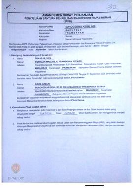 Amandemen Surat Perjanjian Penyaluran Bantuan Rehabilitasi dan Rekonstruksi Rumah (SPPB),  Nama K...