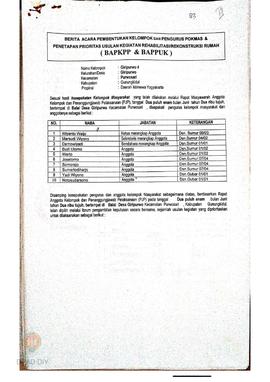 Berita Acara Pembentukan Kelompok dan Pengurus Kelompok Masyarakat dan Penetapan Prioritas Usulan...