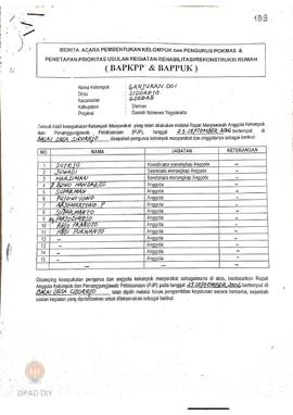 Berita Acara Pembentukan Kelompok dan Pengurus Pokmas dan Penetapan Prioritas Usulan Kegiatan Reh...