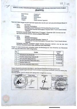 Berita Acara Penarikan/Penggunaan Dana Rehabilitasi/Rekonstruksi Rumah (BAPPD) Rusak Sedang, Nama...