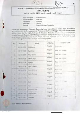 Berita Acara Pembentukan Kelompok dan Pengurus Kelompok Masyarakat dan Penetapan Prioritas Usulan...