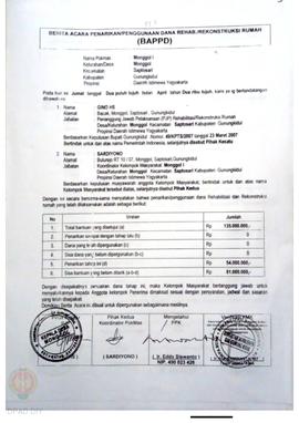 Berita Acara Penarikan/Penggunaan Dana Rehabilitasi/Rekonstruksi Rumah (BAPPD) Rusak Berat, Nama ...