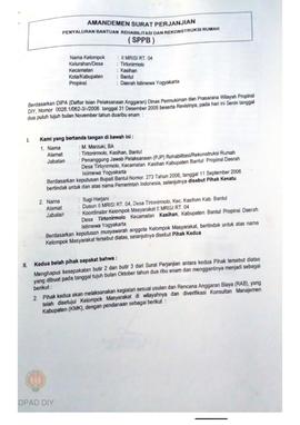 Amandemen Surat Perjanjian Penyaluran Bantuan Rehabilitasi dan Rekonstruksi Rumah (SPPB), Nama Ke...