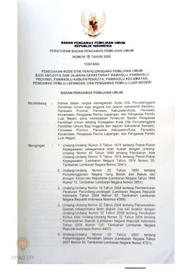 Peraturan Badan Pengawas Pemilihan Umum RI No. 13 Tahun 2008 tentang Penegakan Kode Etik Penyelen...