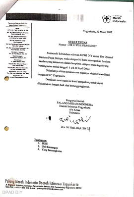 Surat otorisasi/bukti pembayaran perdiem relawan bidang tim operasi gempa transleter DIY periode ...