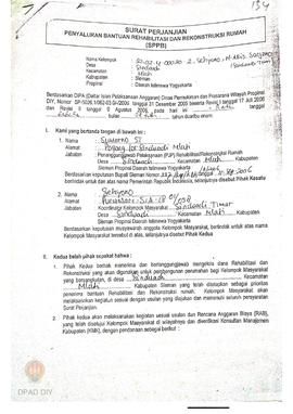 Surat Perjanjian Penyaluran Bantuan Rehabilitasi dan Rekonstruksi Rumah (SPPB),  Nama Kelompok Si...