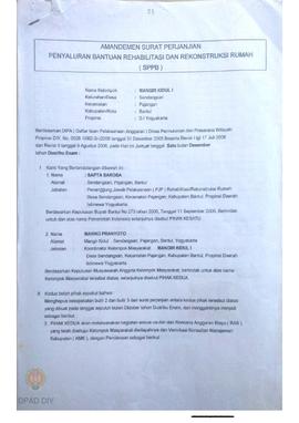 Amandemen Surat Perjanjian Penyaluran Bantuan Rehabilitasi dan Rekonstruksi Rumah (SPPB), Nama Ke...