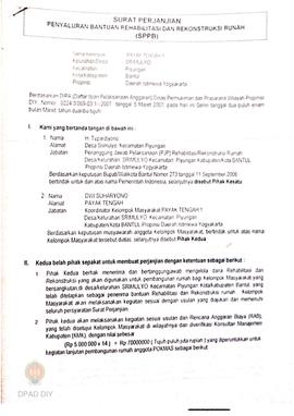 Surat Perjanjian Penyaluran Bantuan Rehabilitasi dan Rekonstruksi Rumah (SPPB)Rusak Berat, Nama K...