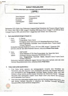 Surat Perjanjian Penyaluran Bantuan Rehabilitasi dan Rekonstruksi Rumah (SPPB),  Nama Kelompok Pe...