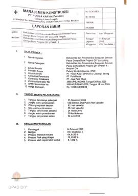 Laporan mingguan, minggu ke 11 dan 12 periode 1 s.d. 14 Februari 2010  manajemen konstruksi PT Yo...