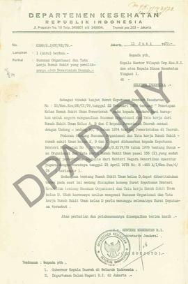 Pedoman tentang susunan organisasi dan tata kerja Rumah Sakit-rumah Sakit Umum Kelas A, B, C dan D.