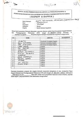 Berita Acara Pembentukan Kelompok dan Pengurus Pokmas dan Penetapan Prioritas Usulan Kegiatan Reh...