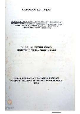 Laporan Kegiatan Peningkatan Laboratorium Kultur Jaringan Proyek Pengembangan Sumberdaya sarana d...