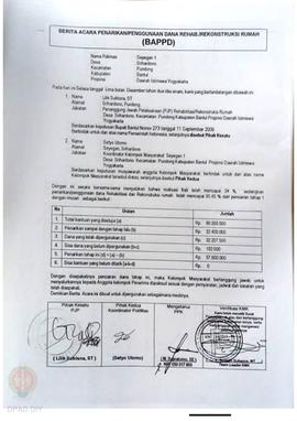 Berita Acara Penarikan/Penggunaan Dana Rehabilitasi/Rekonstruksi Rumah (BAPPD) Rusak Berat, Nama ...