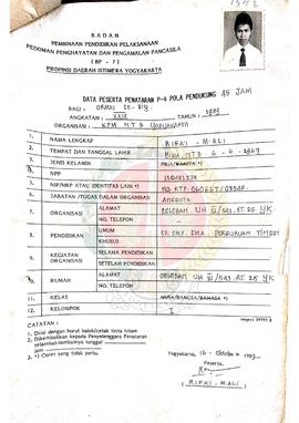 Data Peserta Penataran P-4 PolaPendukung 45 jam bagi Organisasi se Daerah Istimewa Yogyakarta Ang...